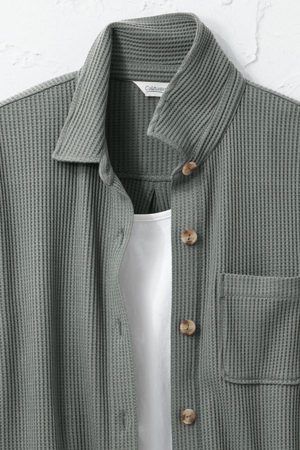 Waffle Knit Button-Front Tee