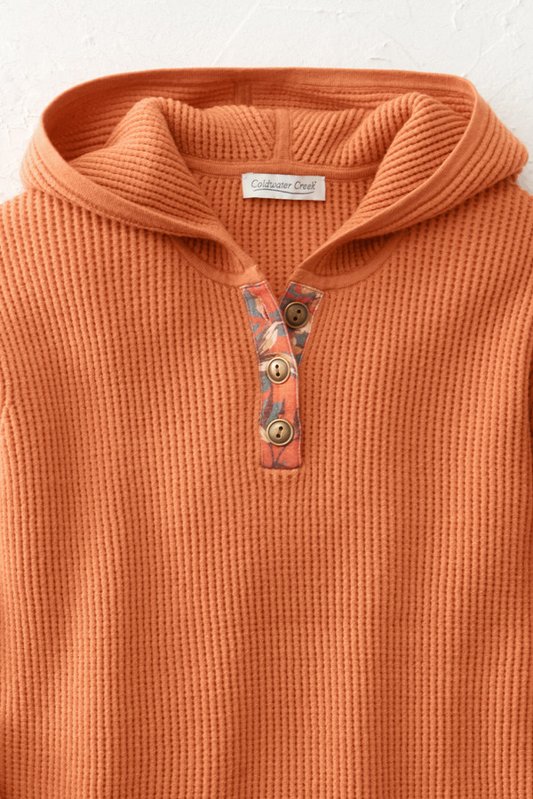 Waffle Knit Floral Patch Sweater - Coldwater Creek