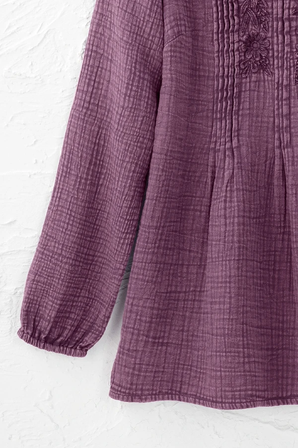 Vintage-Wash Gauze Embroidered Tunic