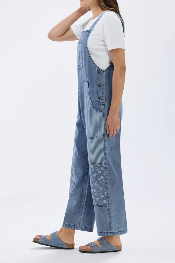 Mix Print Denim Overalls