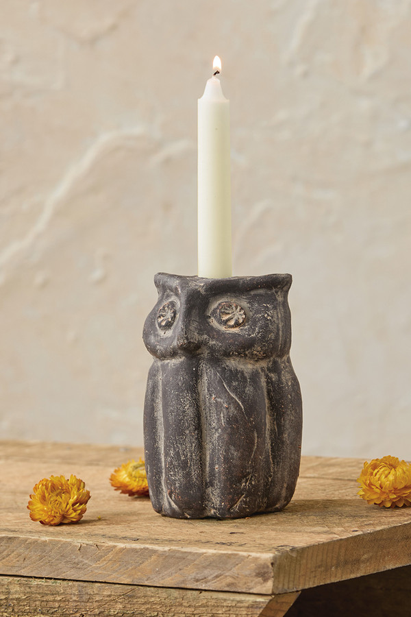 Clay Owl Taper Candle Holder