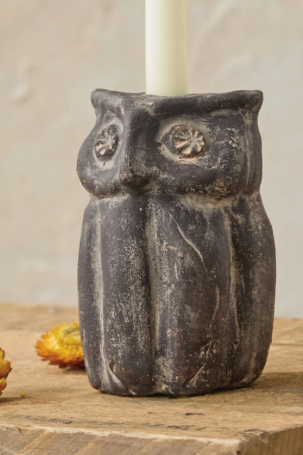 Clay Owl Taper Candle Holder