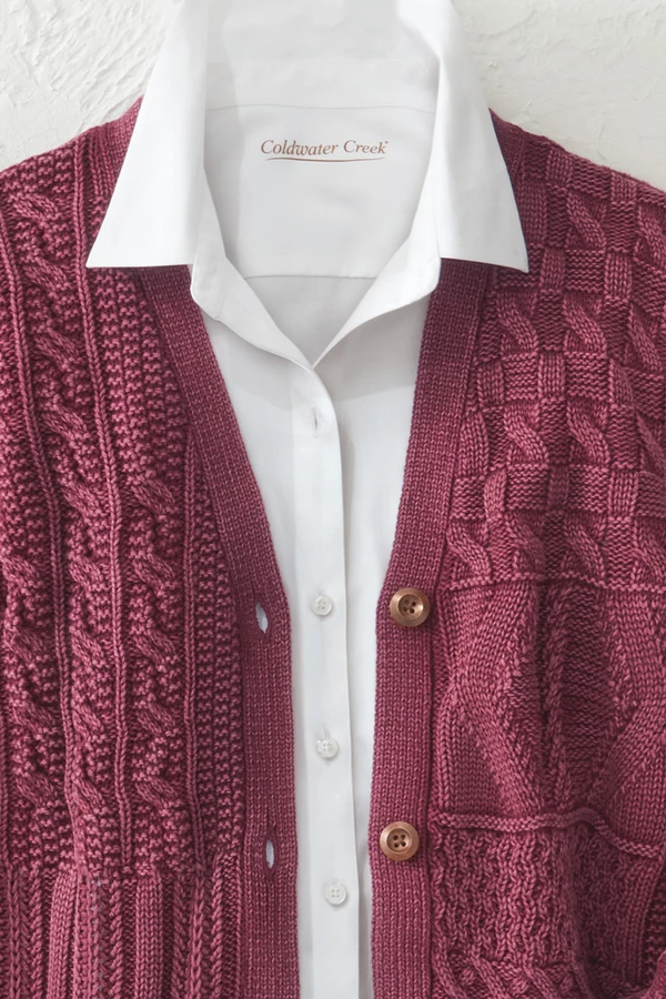 Vintage-Wash Cable Knit Cardigan