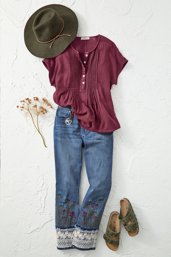 Ferns & Lace Embroidered Ankle Jeans
