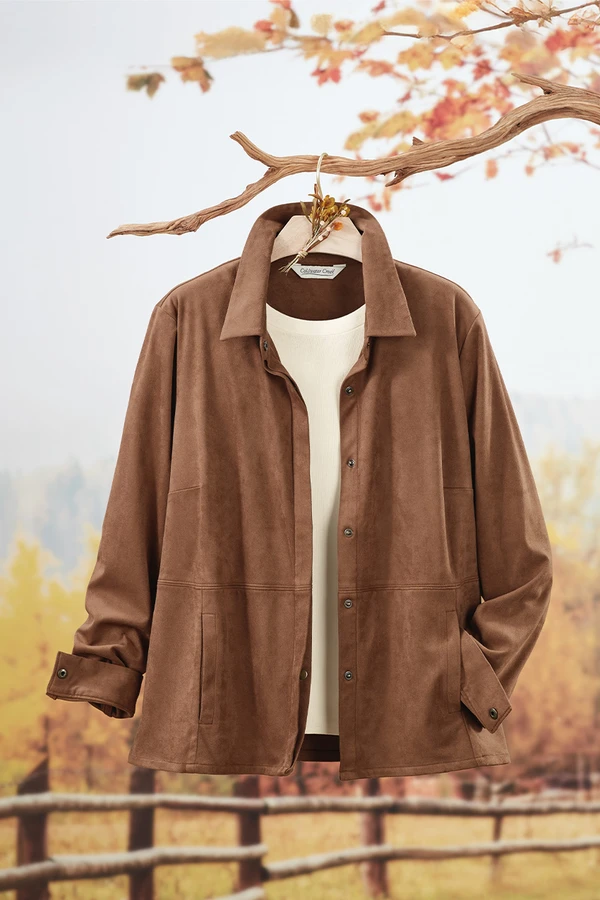 Stretch Faux Suede Shirt Jacket