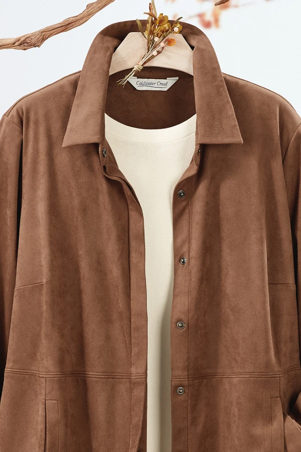 Stretch Faux Suede Shirt Jacket