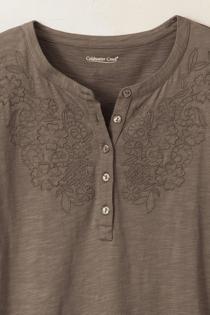 Open Mind Eyelet Henley - Coldwater Creek