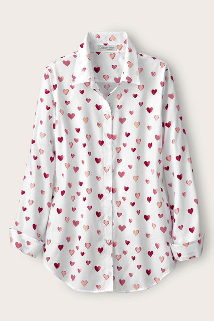 Confetti Hearts Long-Sleeve No-Iron Shirt - Coldwater Creek