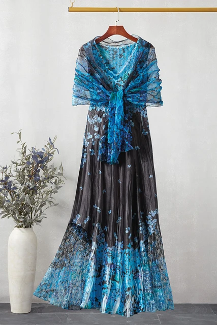 blue hydrangea dress Charmeuse by Komarov - Black Multi - PM Color:Espresso Woven Black Ruched Mesh Spaghetti black/white wedding dress Zimmermann Up Maxi Dress feels