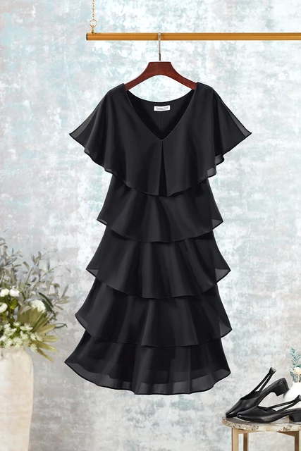 Nightfall Tiered Dress - Black - 6P