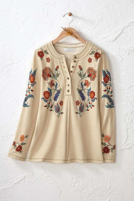 Casa Rosa Waffle Henley - Coldwater Creek