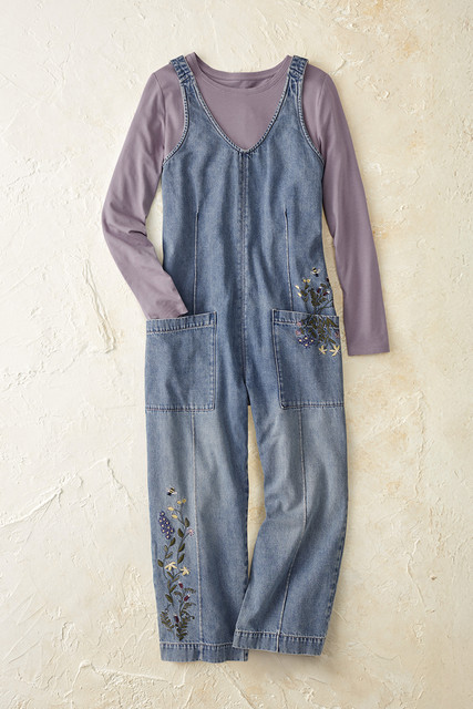 Embroidered Easy Denim Jumpsuit - Coldwater Creek