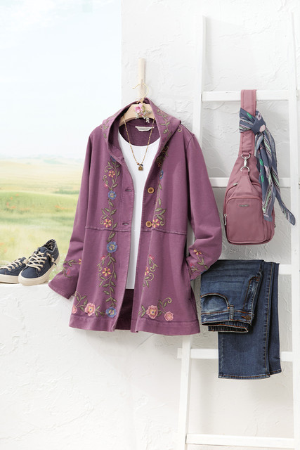 Embroidered Fleece Swing Cardigan - Coldwater Creek