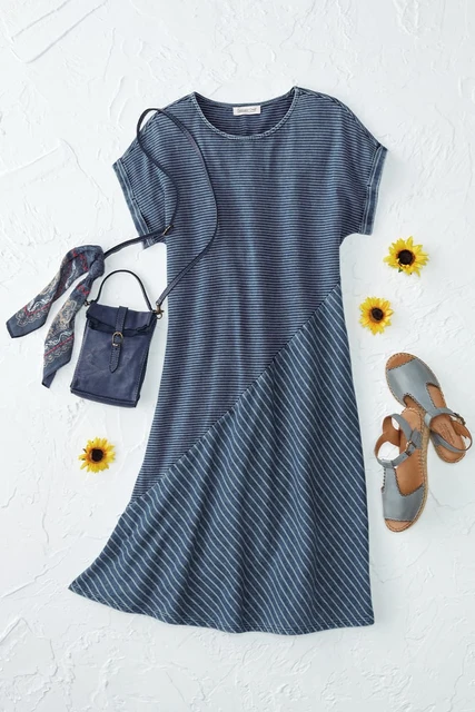 cameo batwing knit dress striped blue All Angles a square neckline