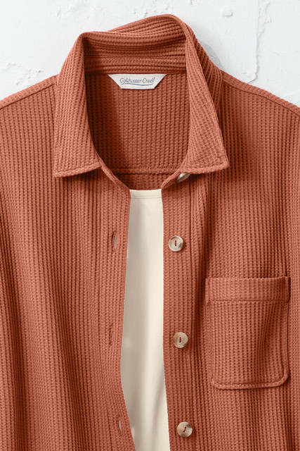 Waffle Knit Button-Front Tee - Coldwater Creek