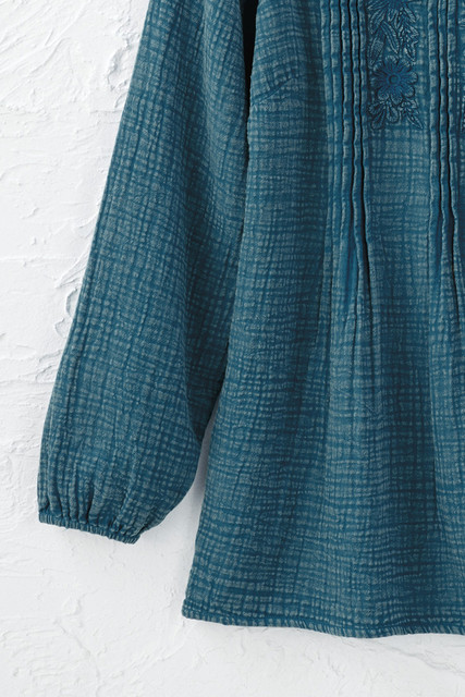 Vintage-Wash Gauze Embroidered Tunic - Coldwater Creek