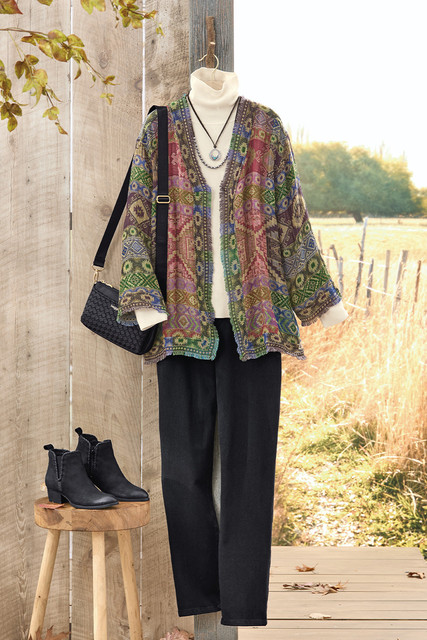 Spirit Print Fringed Woven Jacket - Coldwater Creek