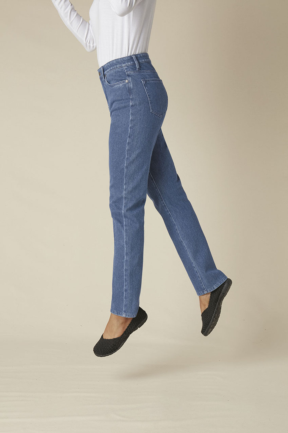 Knit Denim High Rise Straight-Leg Jeans