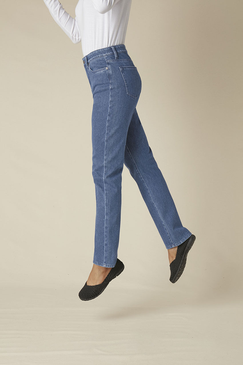 Knit Denim High Rise Straight-Leg Jeans