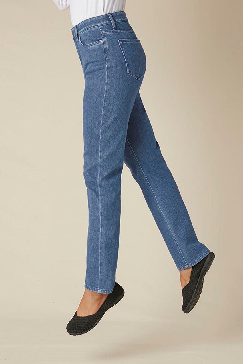 Knit Denim High Rise Straight-Leg Jeans