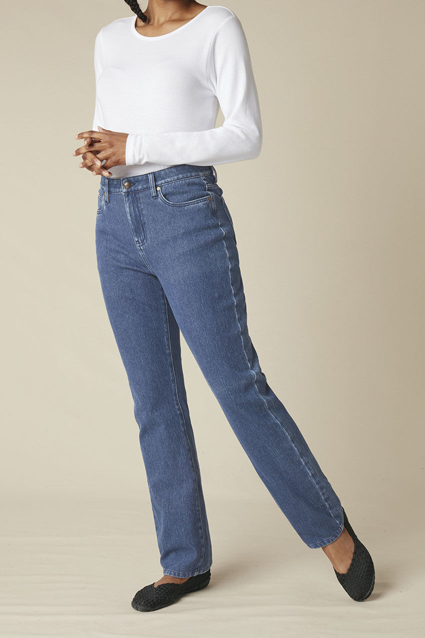 Knit Denim High Rise Straight-Leg Jeans