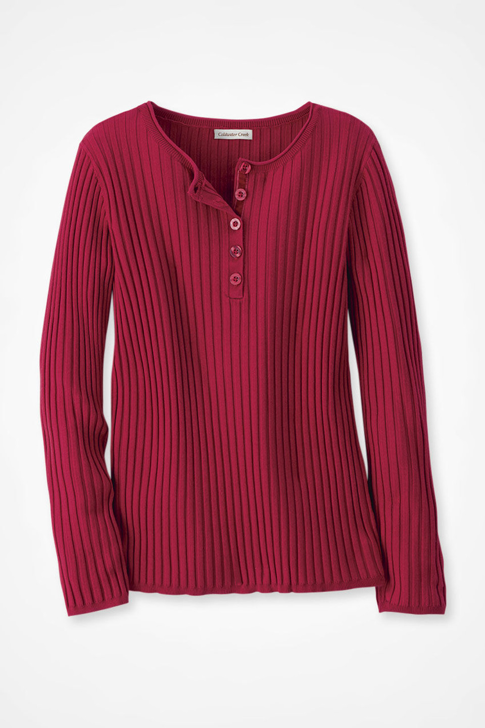 【2plan】Holden Stripe Ribbed Henley Neck Ringer S/S T Ribbed Henley Sweater - Coldwater Creek