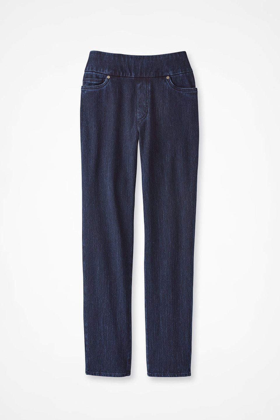 Knit Denim Mid Rise Slim-Leg Ankle Jeans