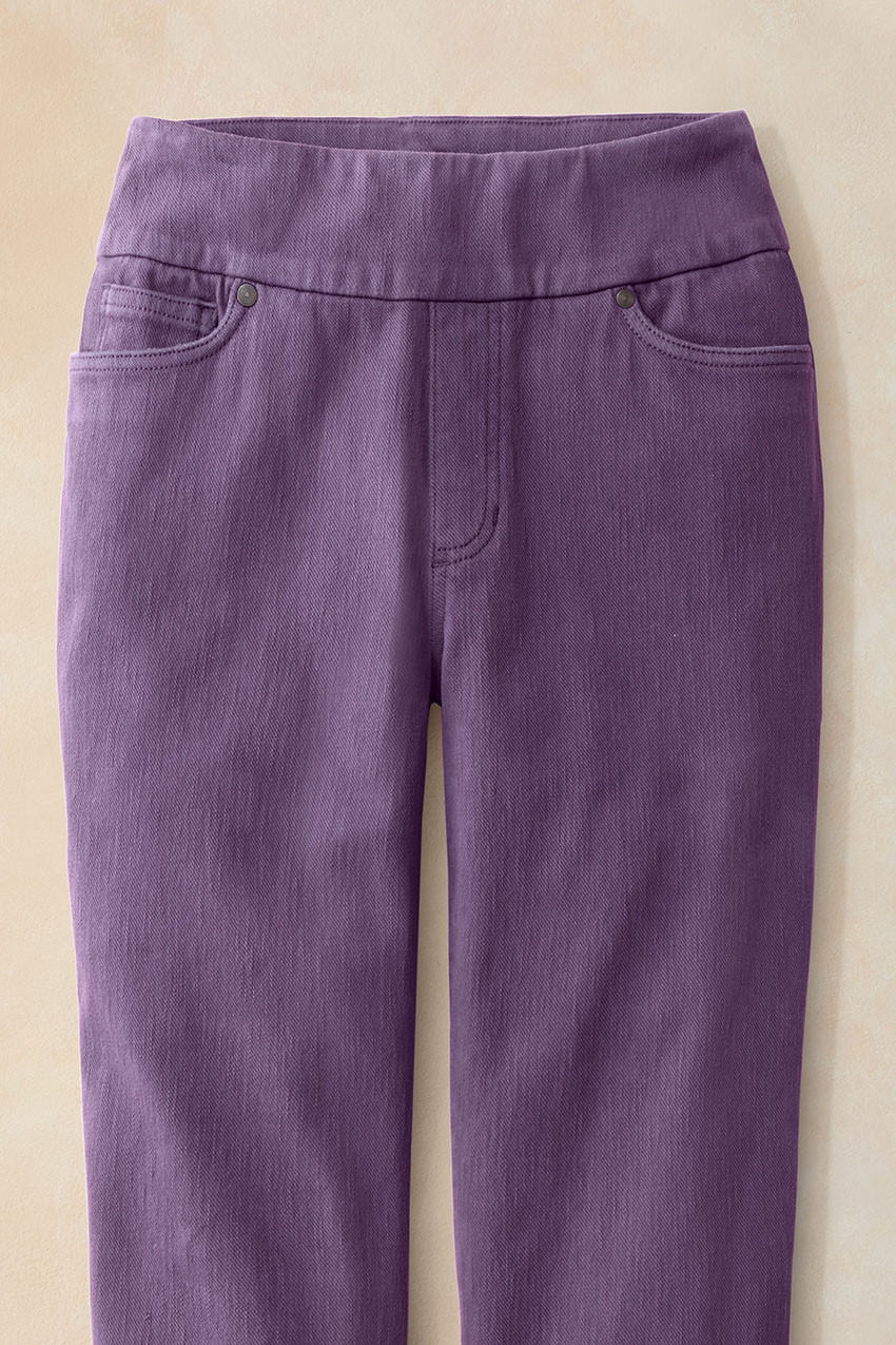 Knit Denim Mid Rise Slim-Leg Ankle Jeans