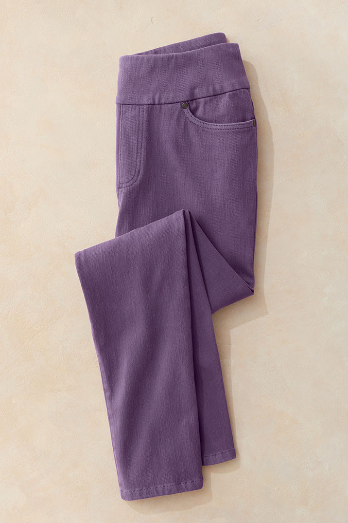 Knit Denim Mid Rise Slim-Leg Ankle Jeans