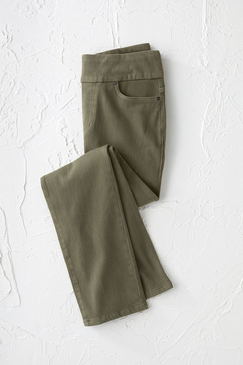 Knit Denim Mid Rise Slim-Leg Ankle Jeans