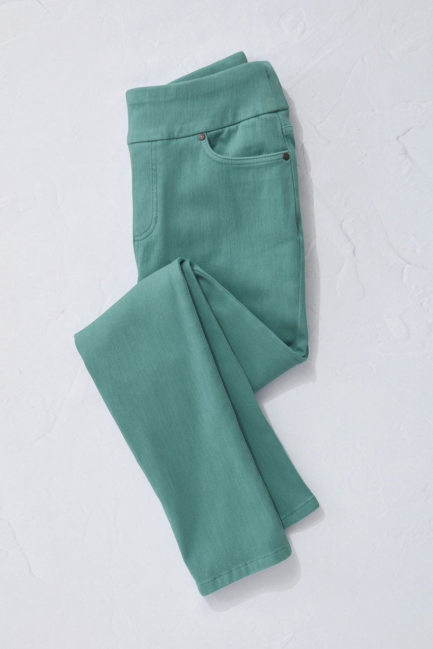 Knit Denim Mid Rise Slim-Leg Ankle Jeans