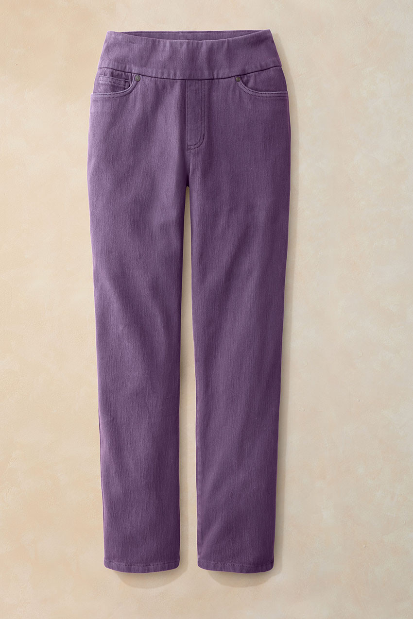 Knit Denim Mid Rise Slim-Leg Ankle Jeans