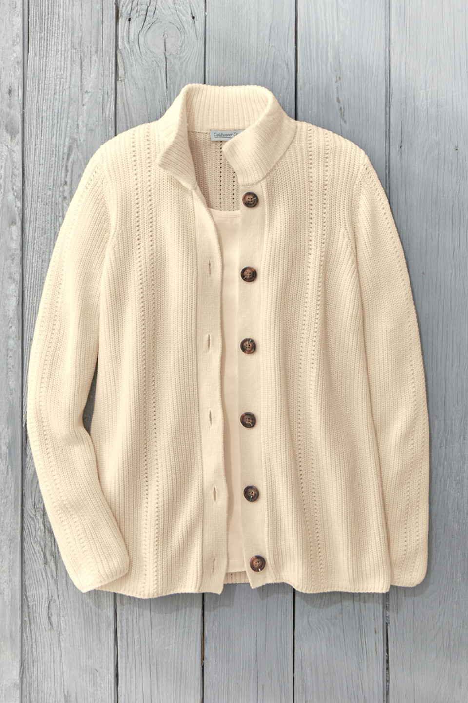 ダウンジャケット・コート +DEINET+ LAYER BUTTON CARDIGAN IN MOCHA KDBBC4S53112500F Shaker Detail Button Cardigan - Coldwater Creek