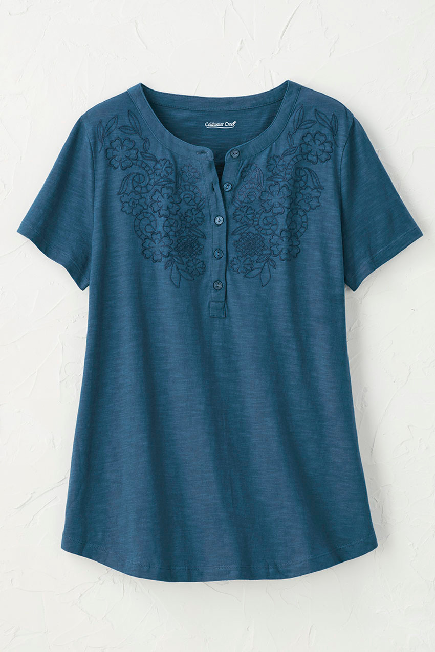 Open Mind Eyelet Henley - Coldwater Creek