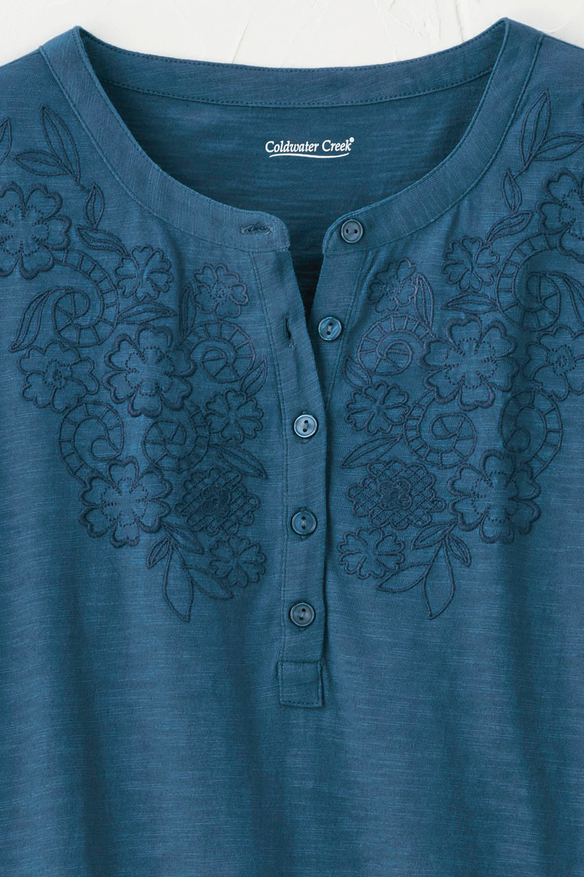 Open Mind Eyelet Henley - Coldwater Creek