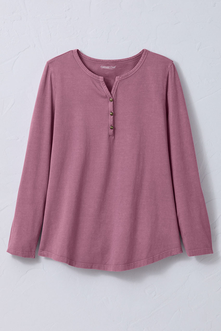 Vintage-Wash Solid Long-Sleeve Henley