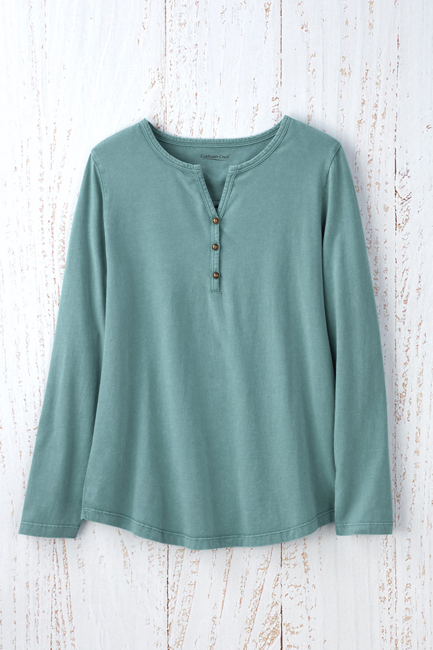 Vintage-Wash Solid Long-Sleeve Henley