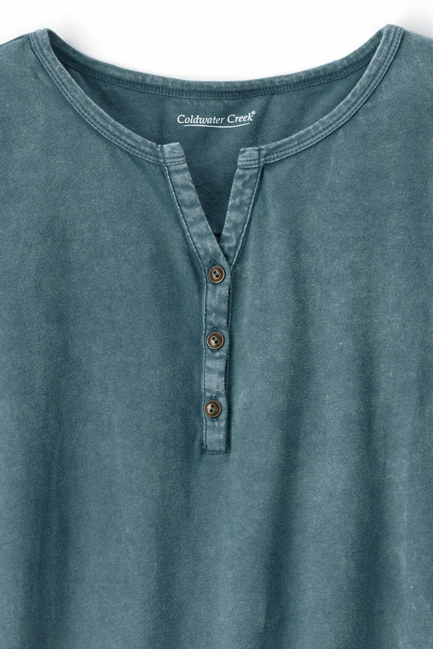 Vintage-Wash Solid Long-Sleeve Henley