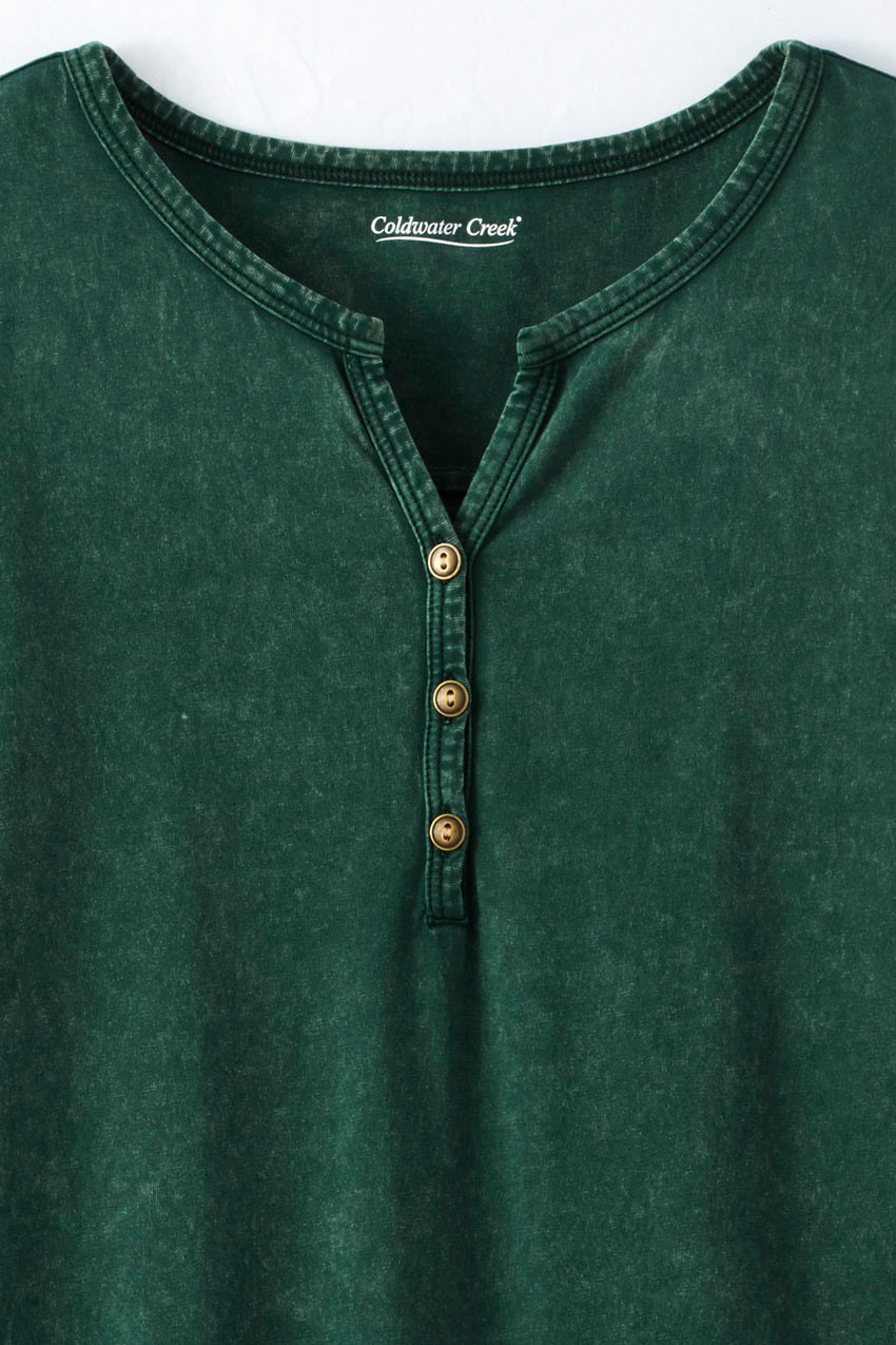 Vintage-Wash Solid Long-Sleeve Henley