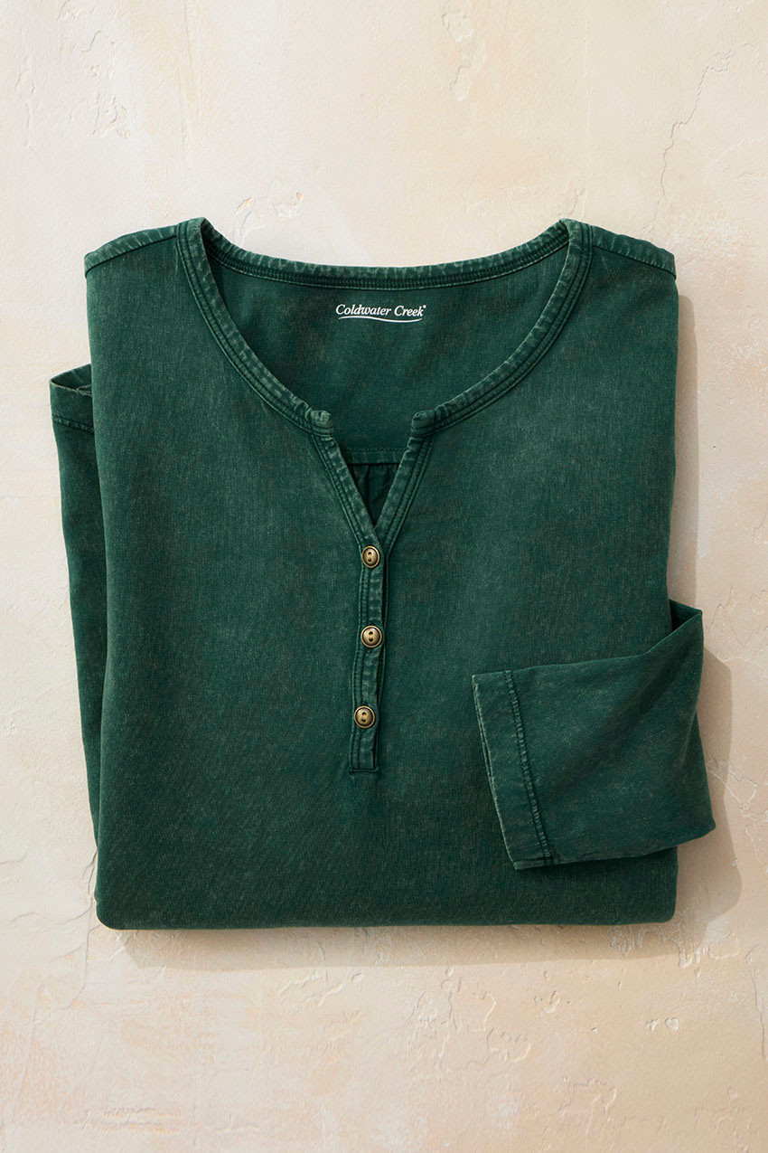 Vintage-Wash Solid Long-Sleeve Henley