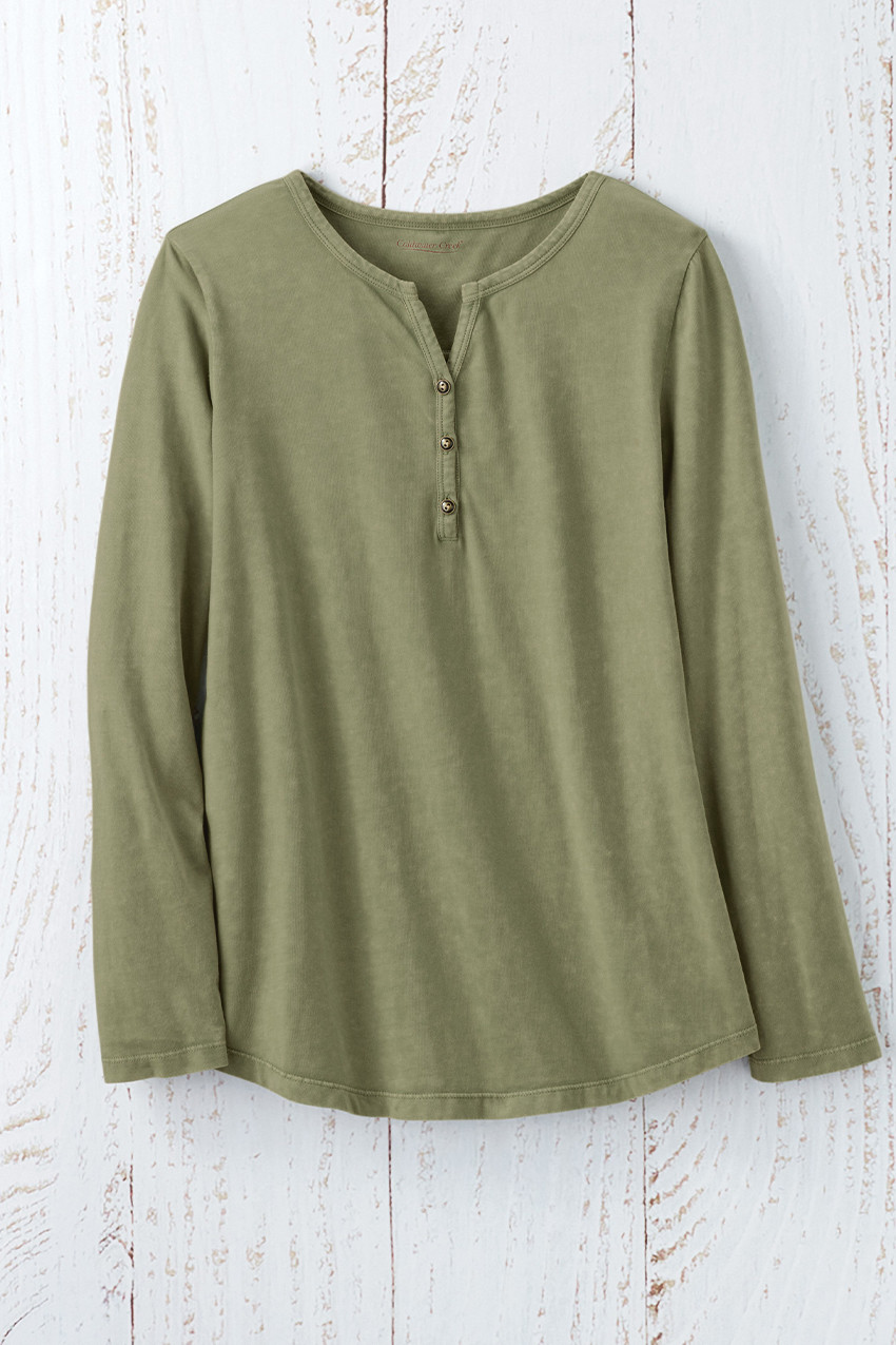 Vintage-Wash Solid Long-Sleeve Henley