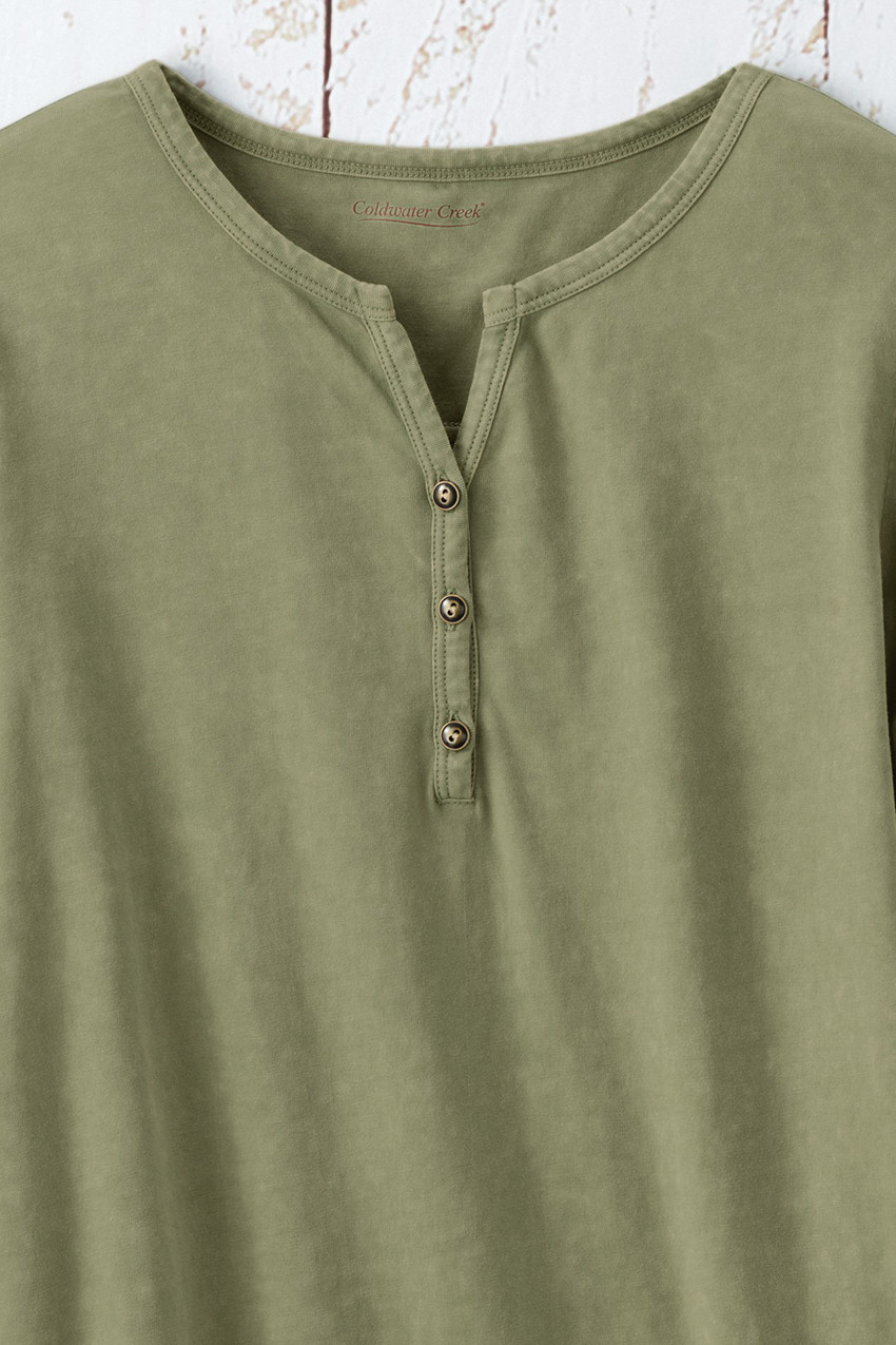 Vintage-Wash Solid Long-Sleeve Henley