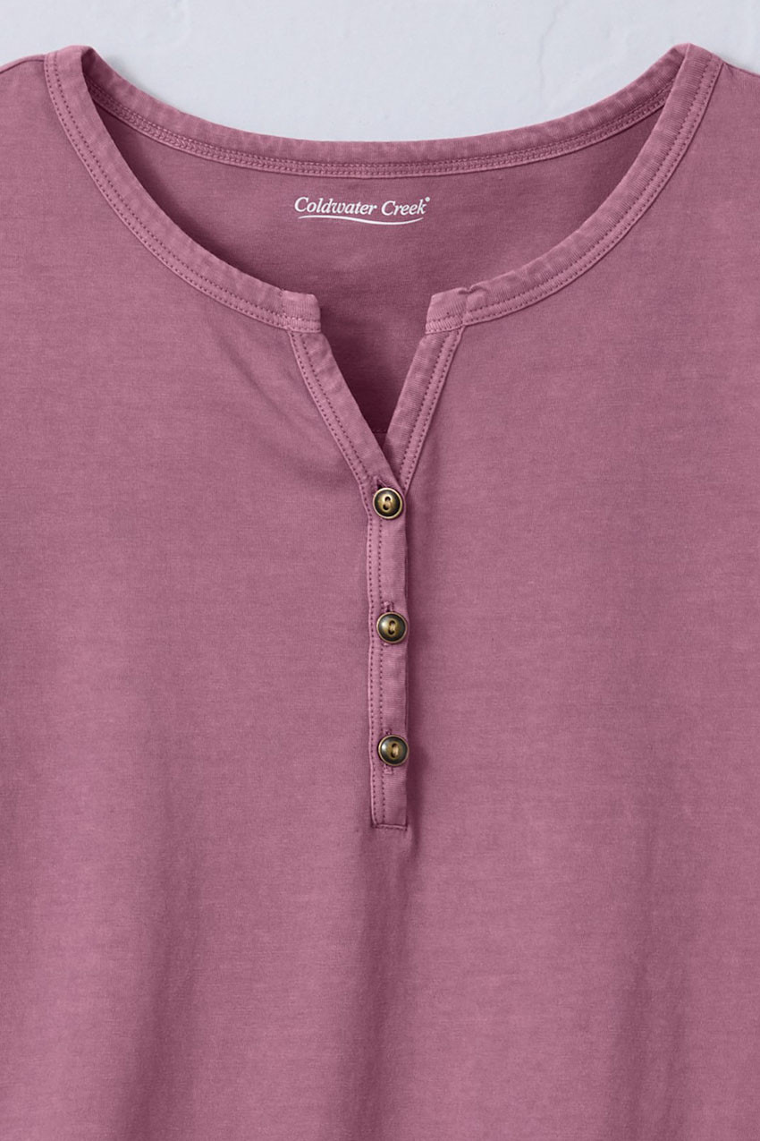 Vintage-Wash Solid Long-Sleeve Henley