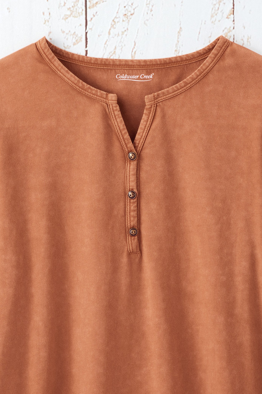 Vintage-Wash Solid Long-Sleeve Henley