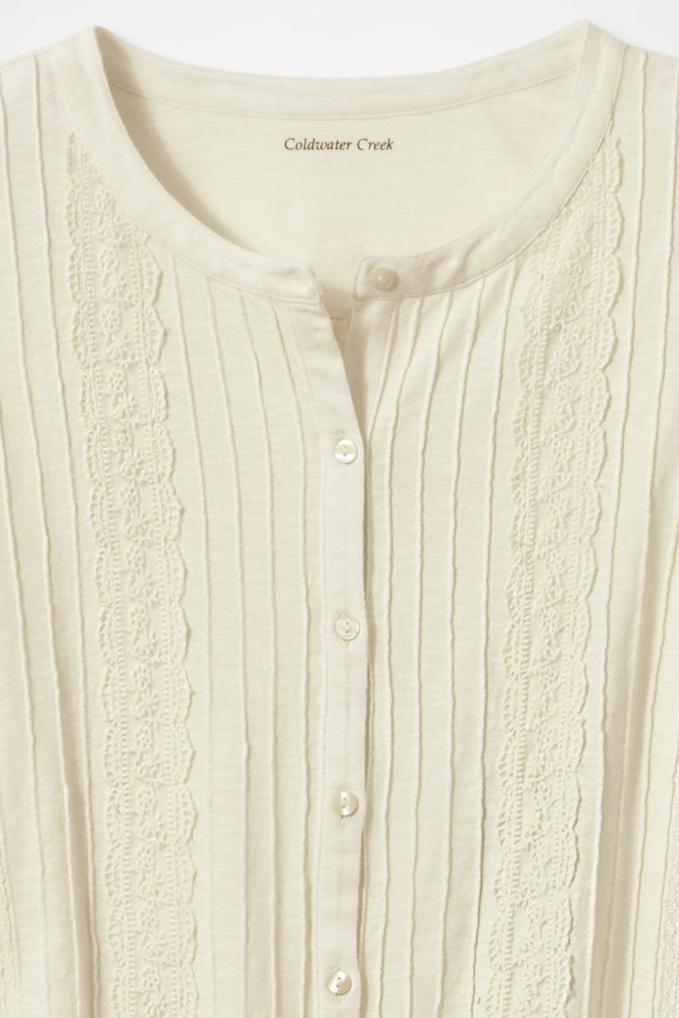 Pintucks and Lace Knit Top