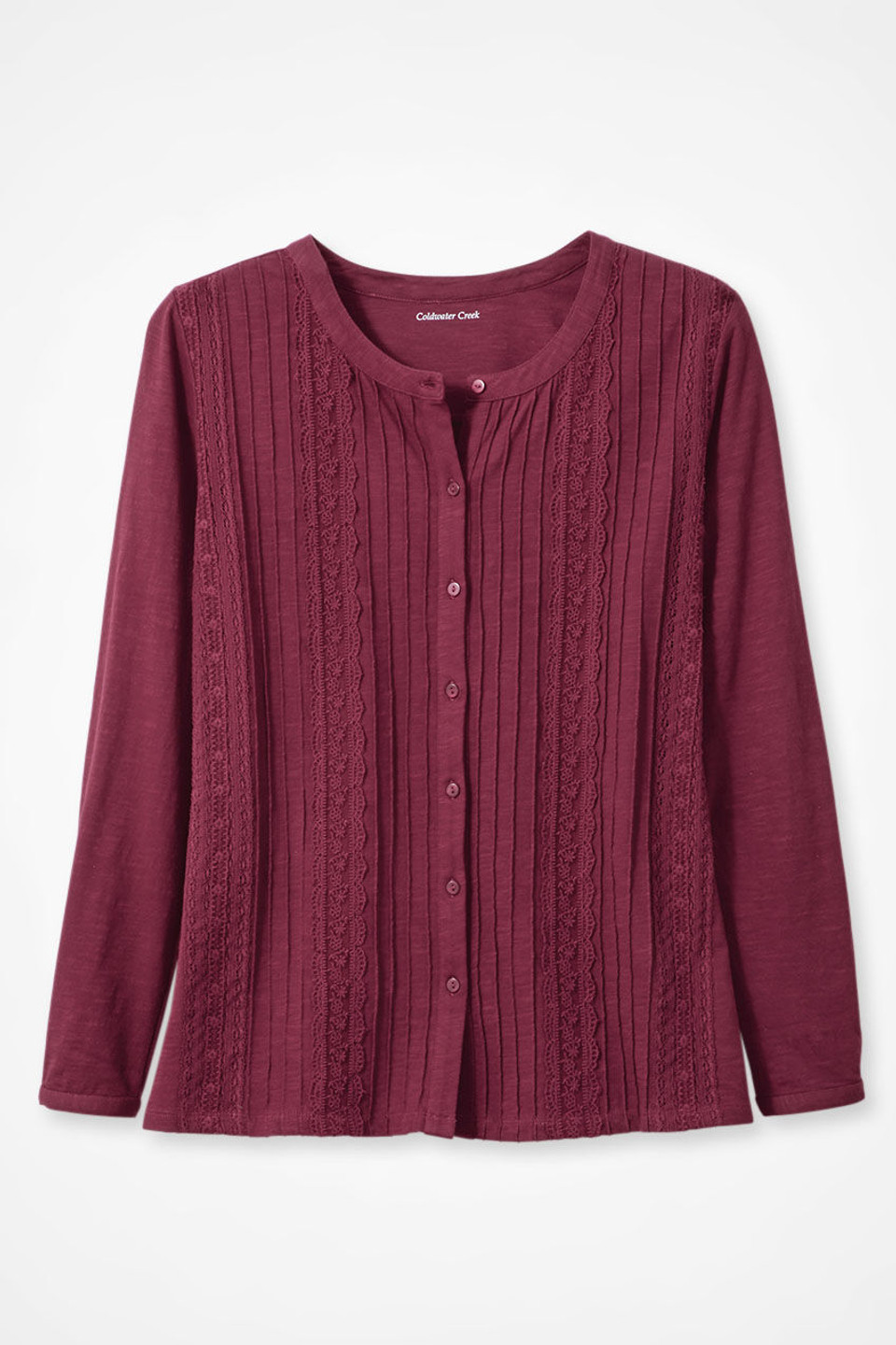 Pintucks and Lace Knit Top