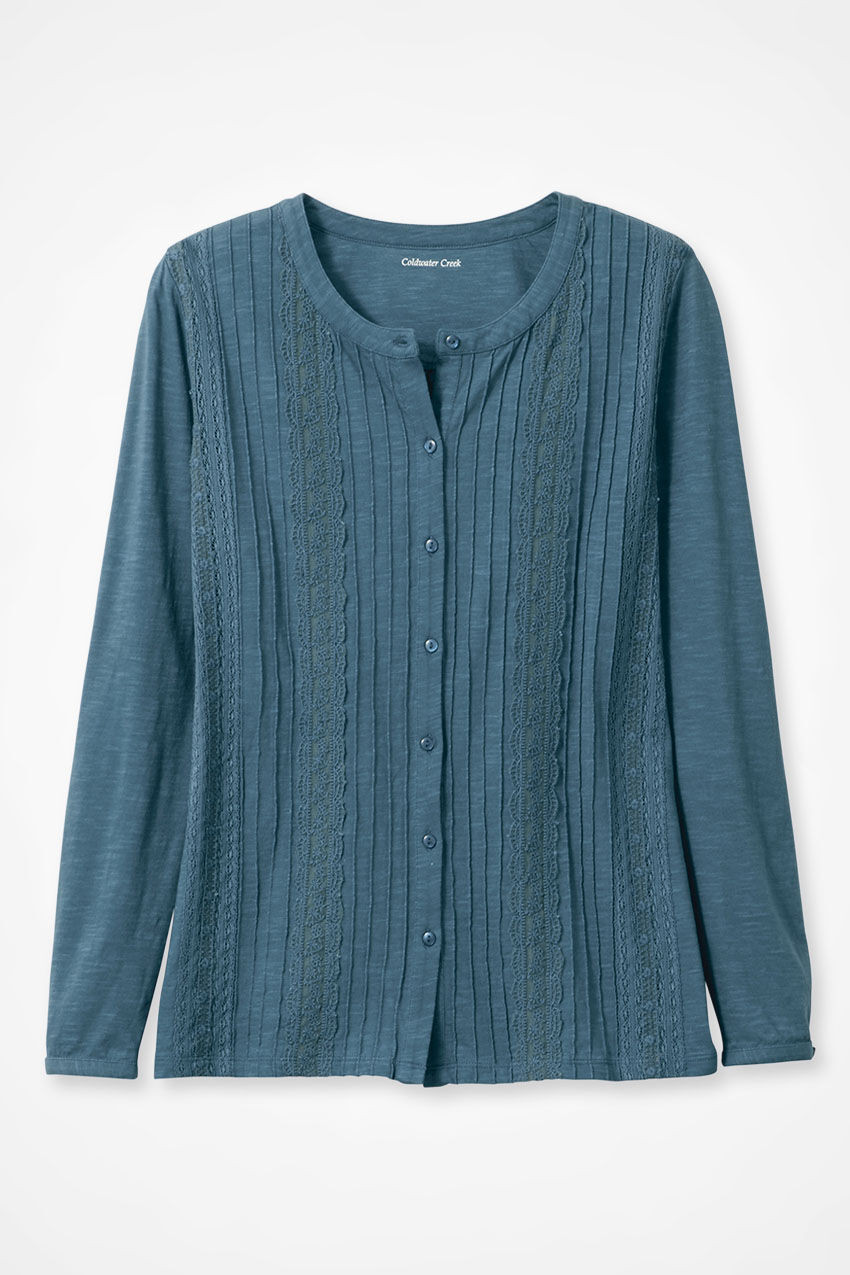 トップス UND PIN TUCK LACE LIKE KNIT TOP Pintucks and Lace Knit Top - Coldwater Creek