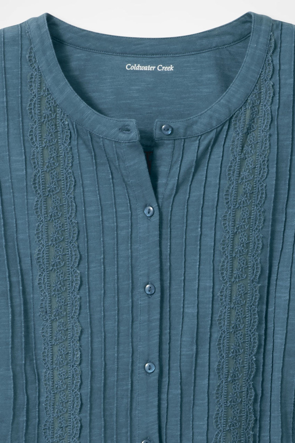 Pintucks and Lace Knit Top