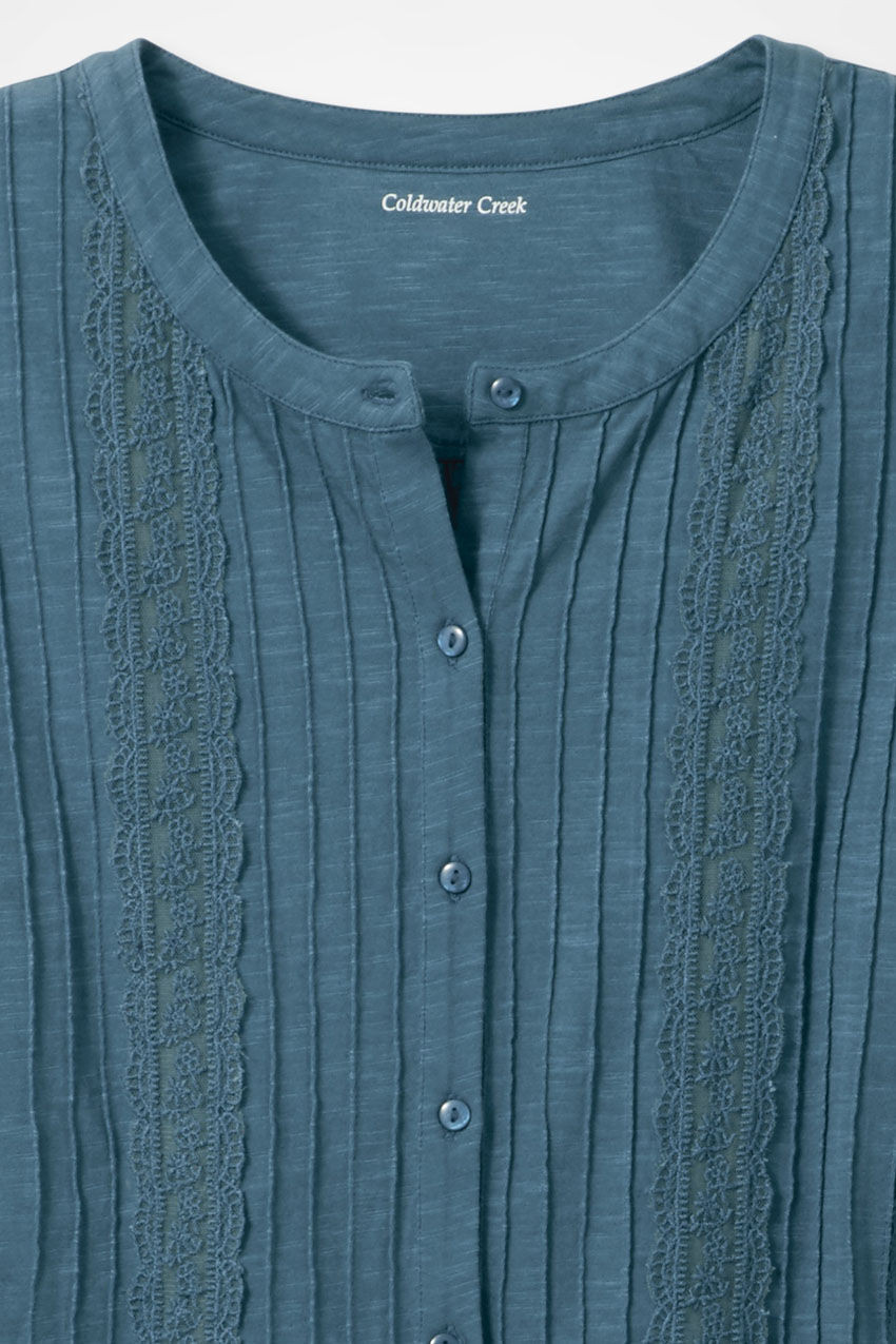 Pintucks and Lace Knit Top