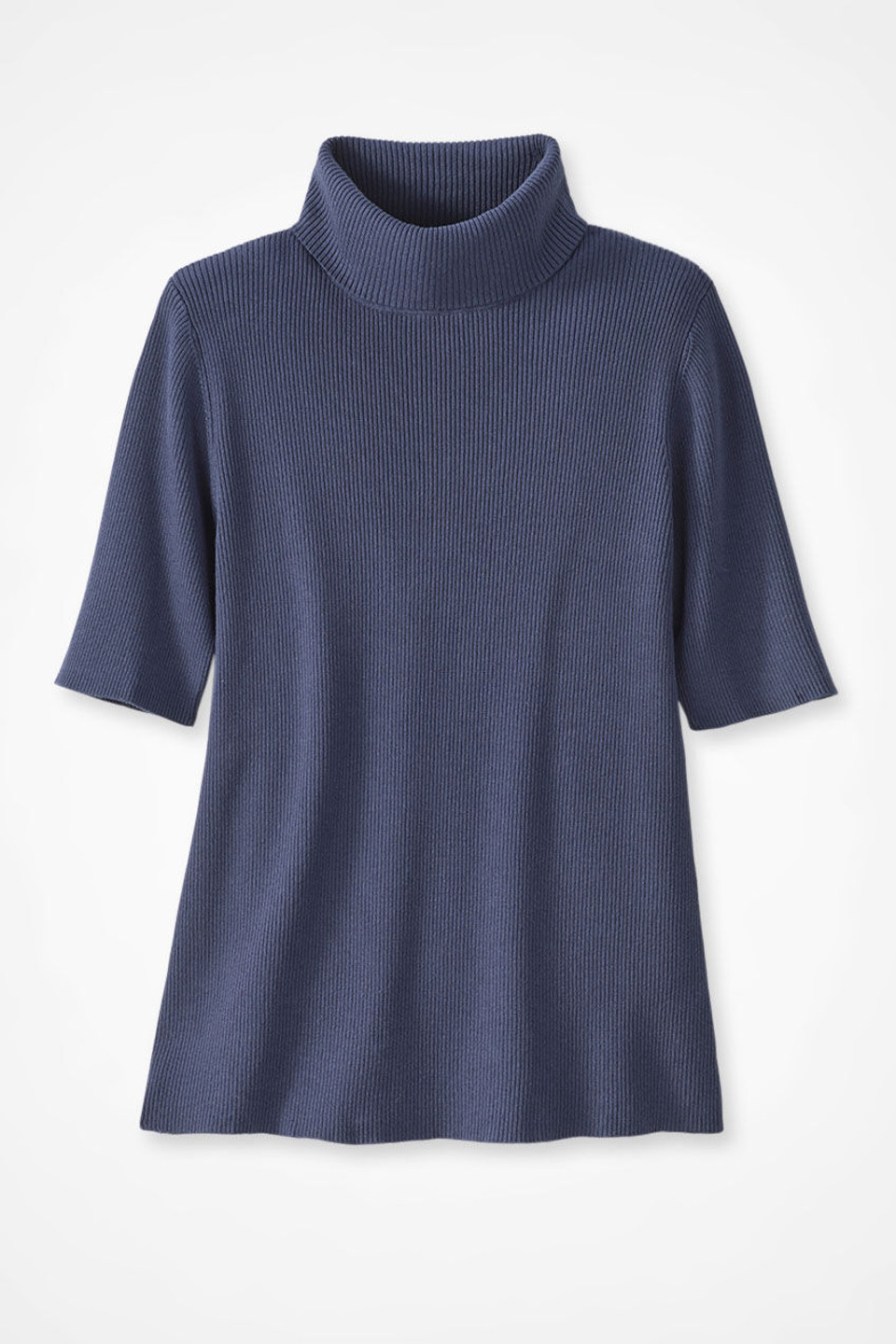 Elbow-Sleeve Ribbed Turtleneck